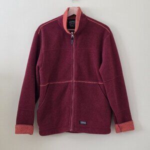 Aigle Deep Fleece Jacket Women S Burgundy Orange LS Zip Unlined Polartec Outdoor